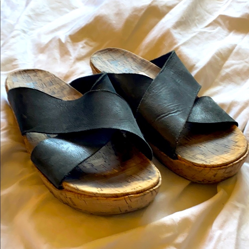 Black leather slide sandals